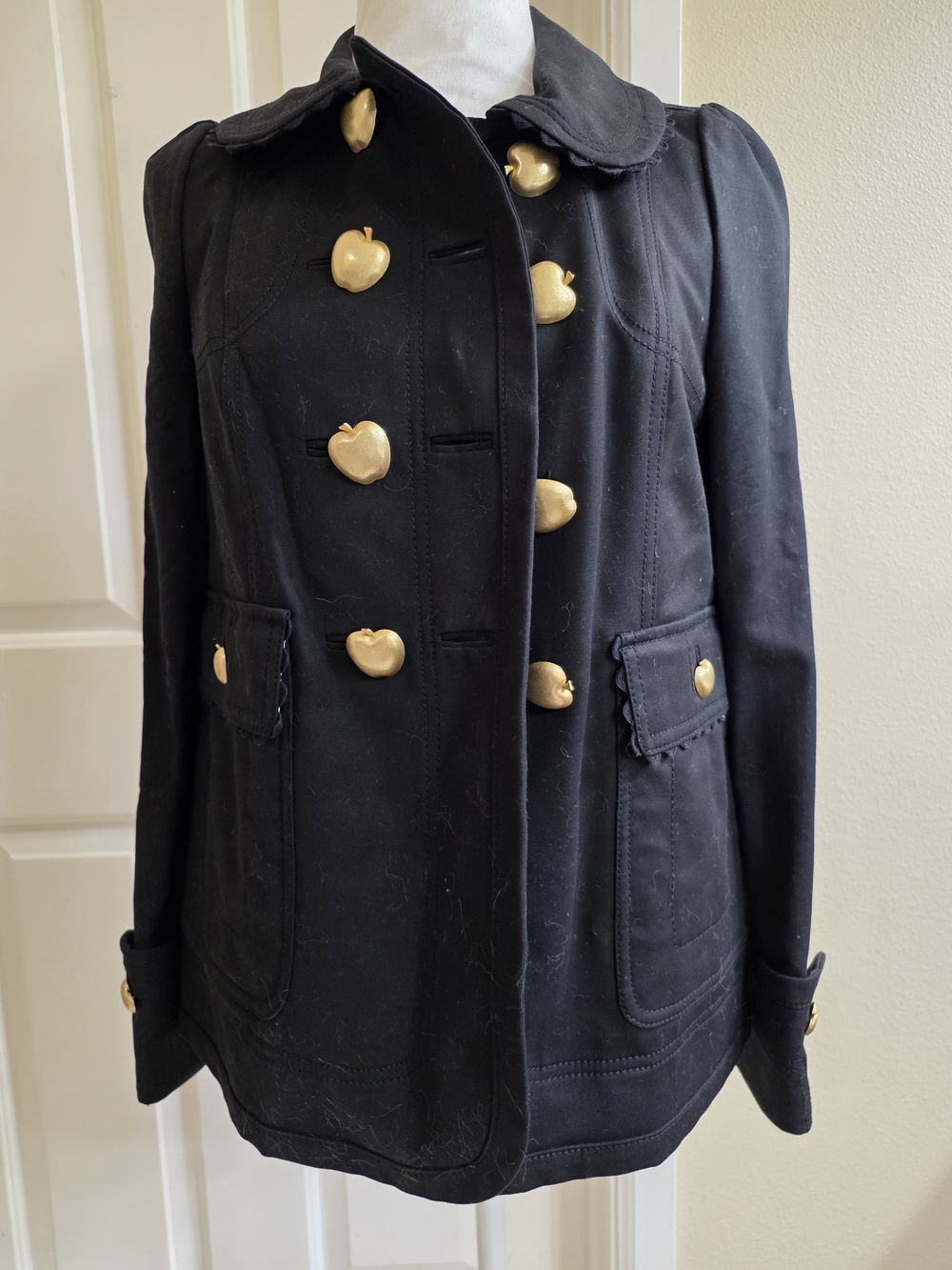 Juicy Couture Black Pea Coat with Gold Apple Buttons